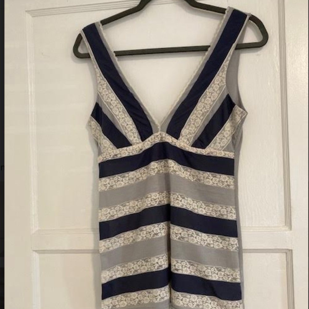 Vintage Topshop Striped Lace Detail Top